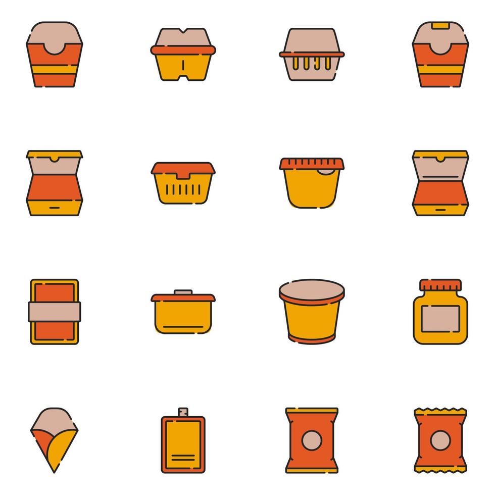 jeu d'icônes de ligne remplie de nourriture et d'emballage vecteur