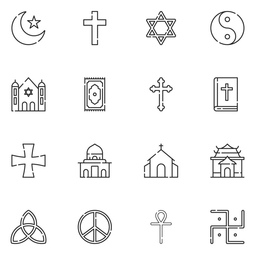 vecteur de jeu d'icônes de ligne de religion