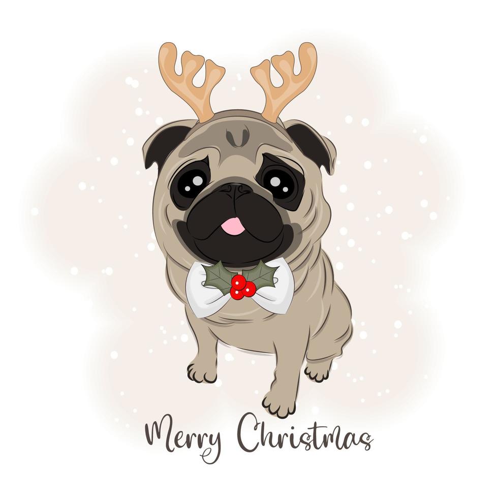 mignon, noël, chien, pug, vecteur, illustration vecteur