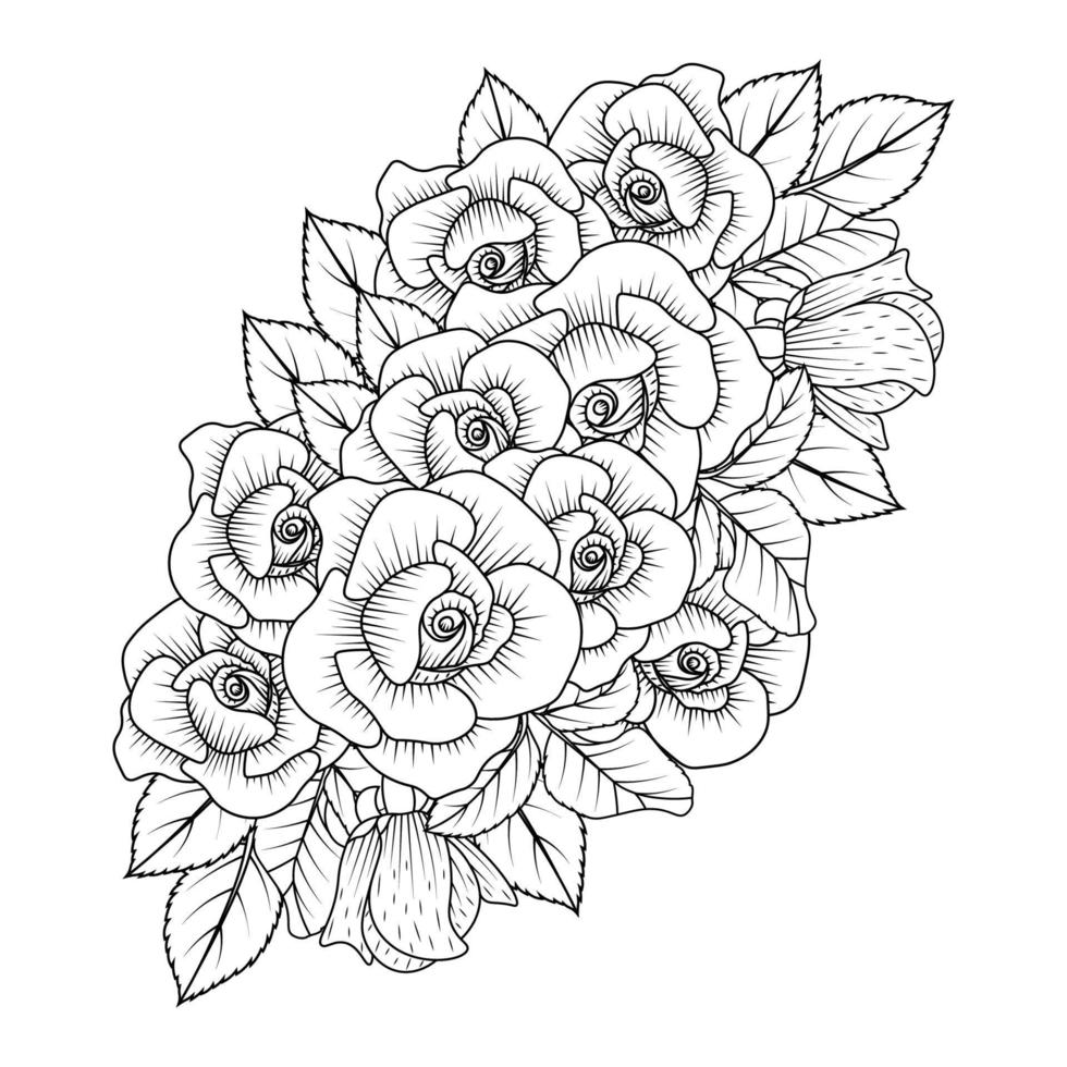 fleurs rose coloriage croquis faciles illustration de conception vecteur