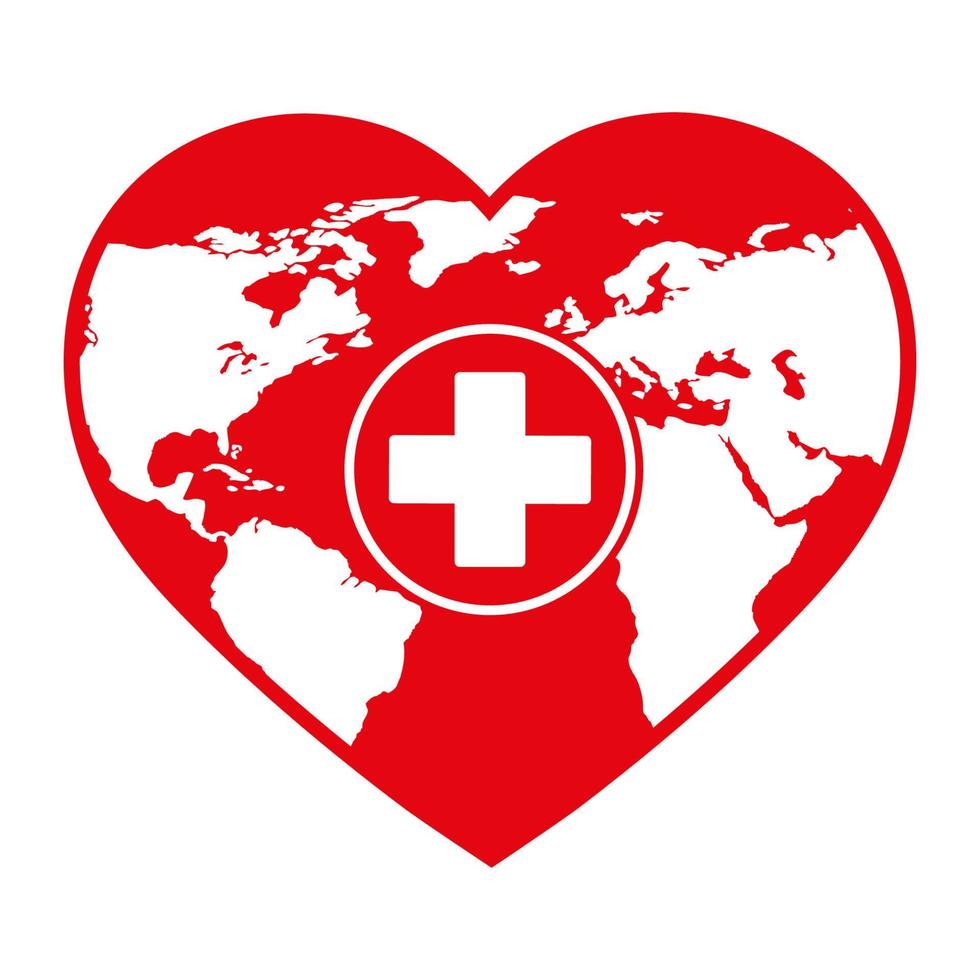 illustration d'un globe en forme de coeur avec une croix médicale vecteur