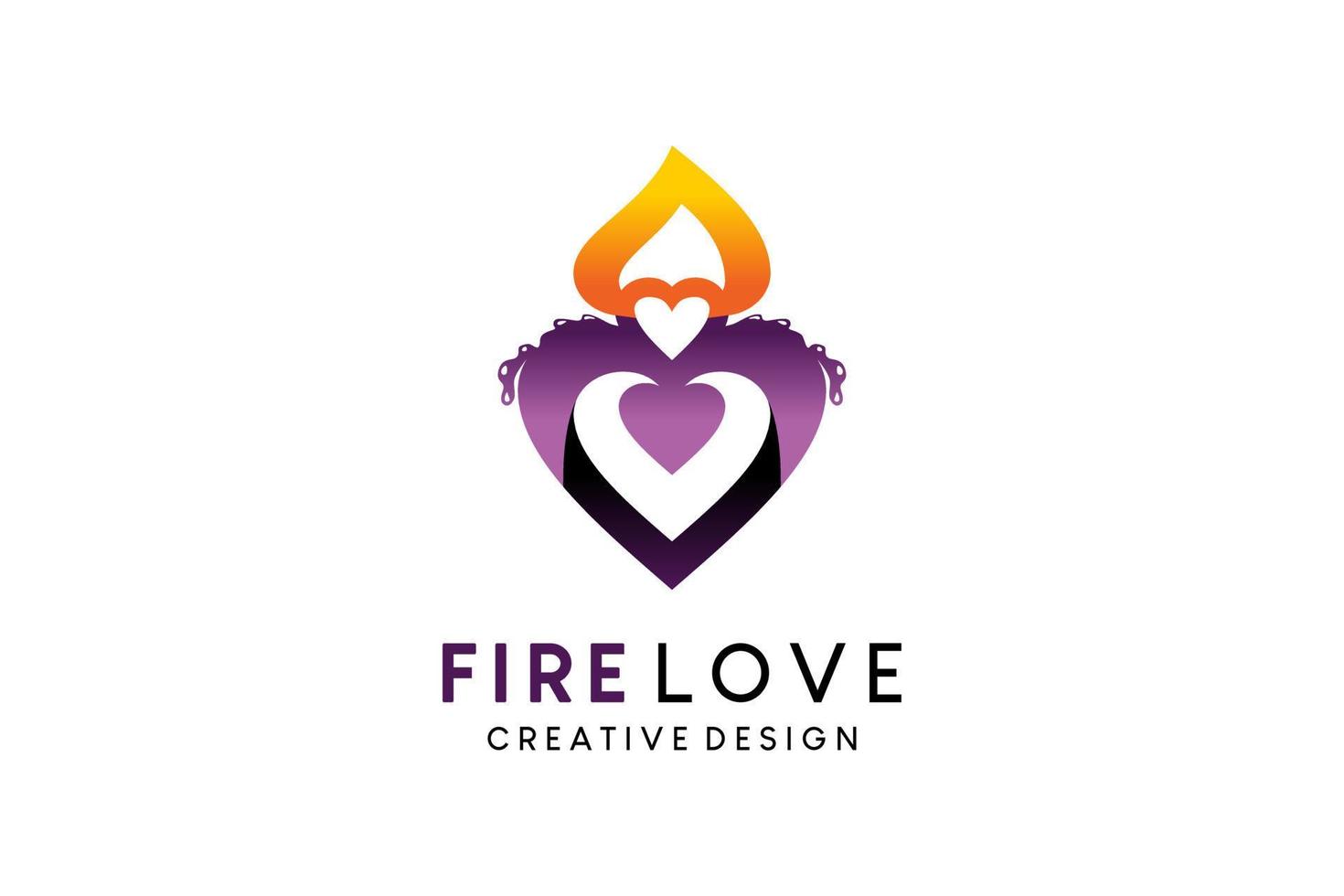 création de logo icône coeur avec flamme de bougie vecteur