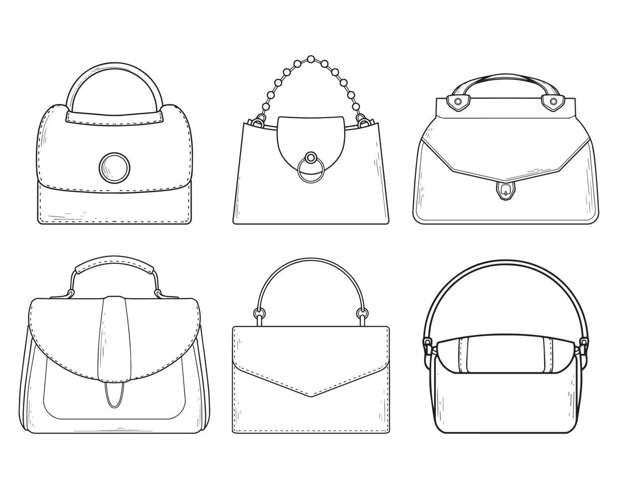 illustrations de l'ensemble de croquis de sac de femmes vecteur