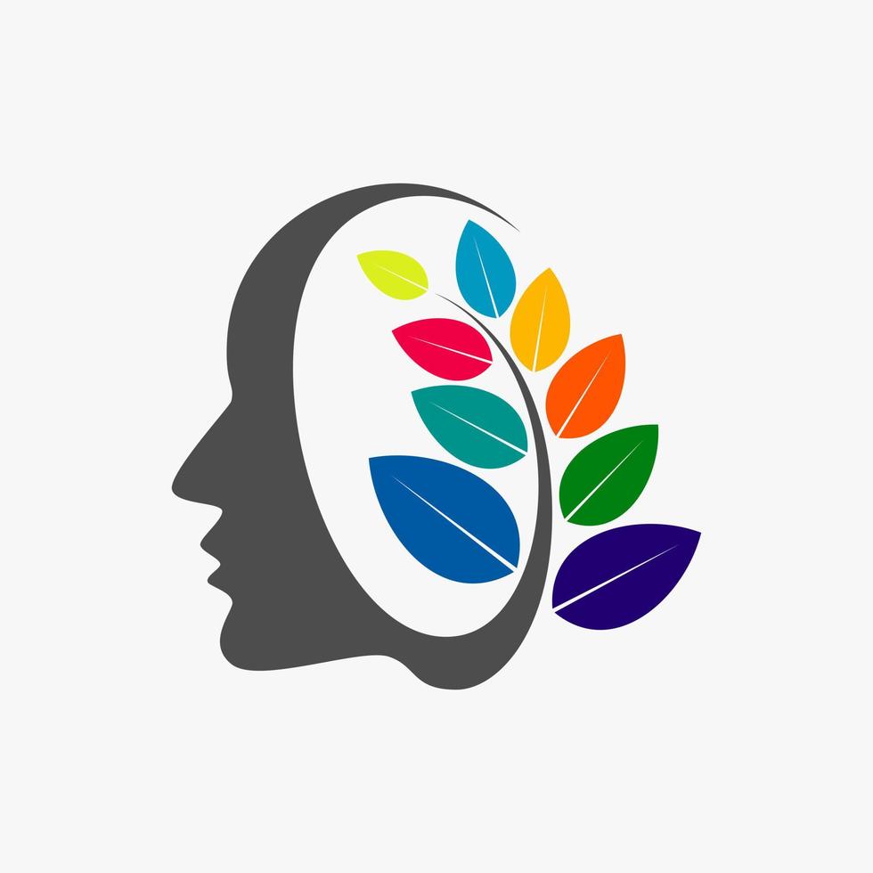 visage humain ou de femme avec tige de feuilles derrière ou arrière image graphique icône logo design concept abstrait vecteur stock. peut être utilisé comme symbole lié à la beauté ou au cerveau créatif