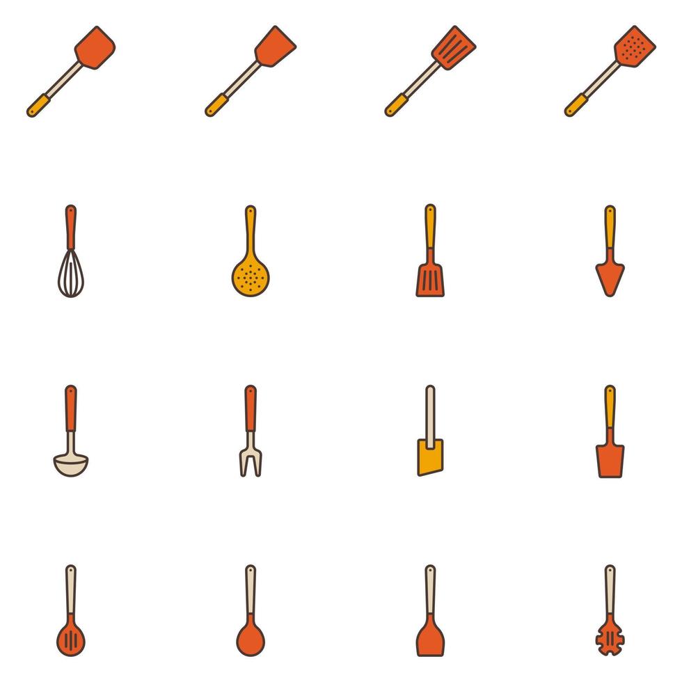 jeu d'icônes de ligne remplie d'ustensiles de cuisine vecteur