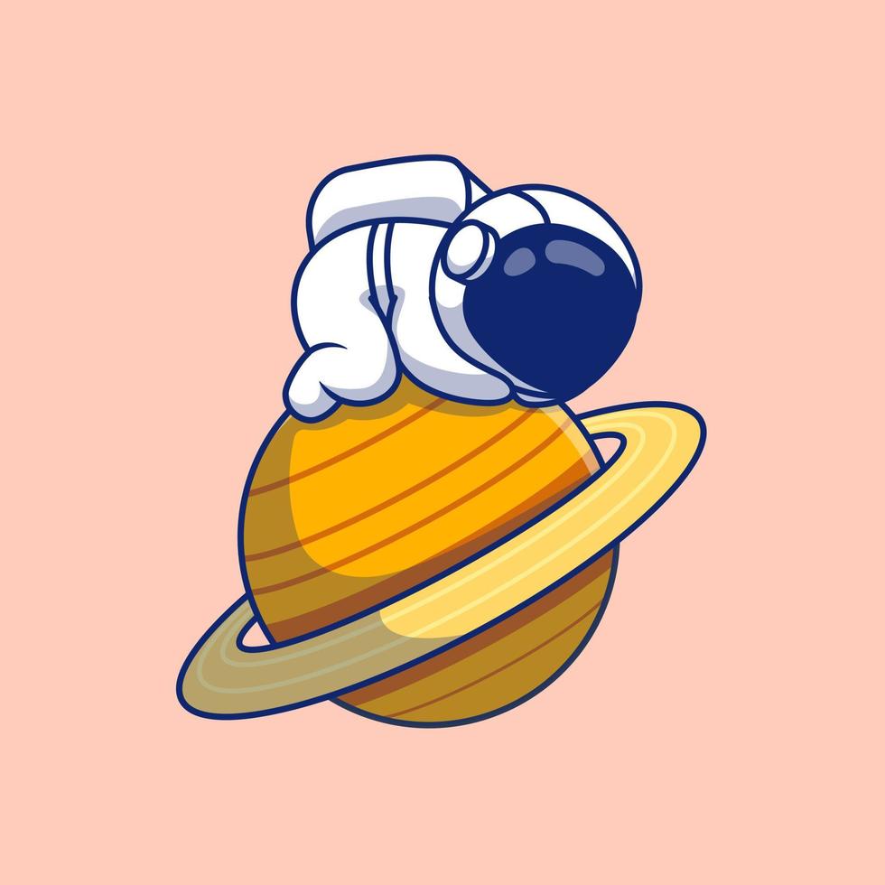 astronaute mignon dormant sur la planète dessin animé vecteur icône illustration science technologie icône concept isolé vecteur premium. style de dessin animé plat
