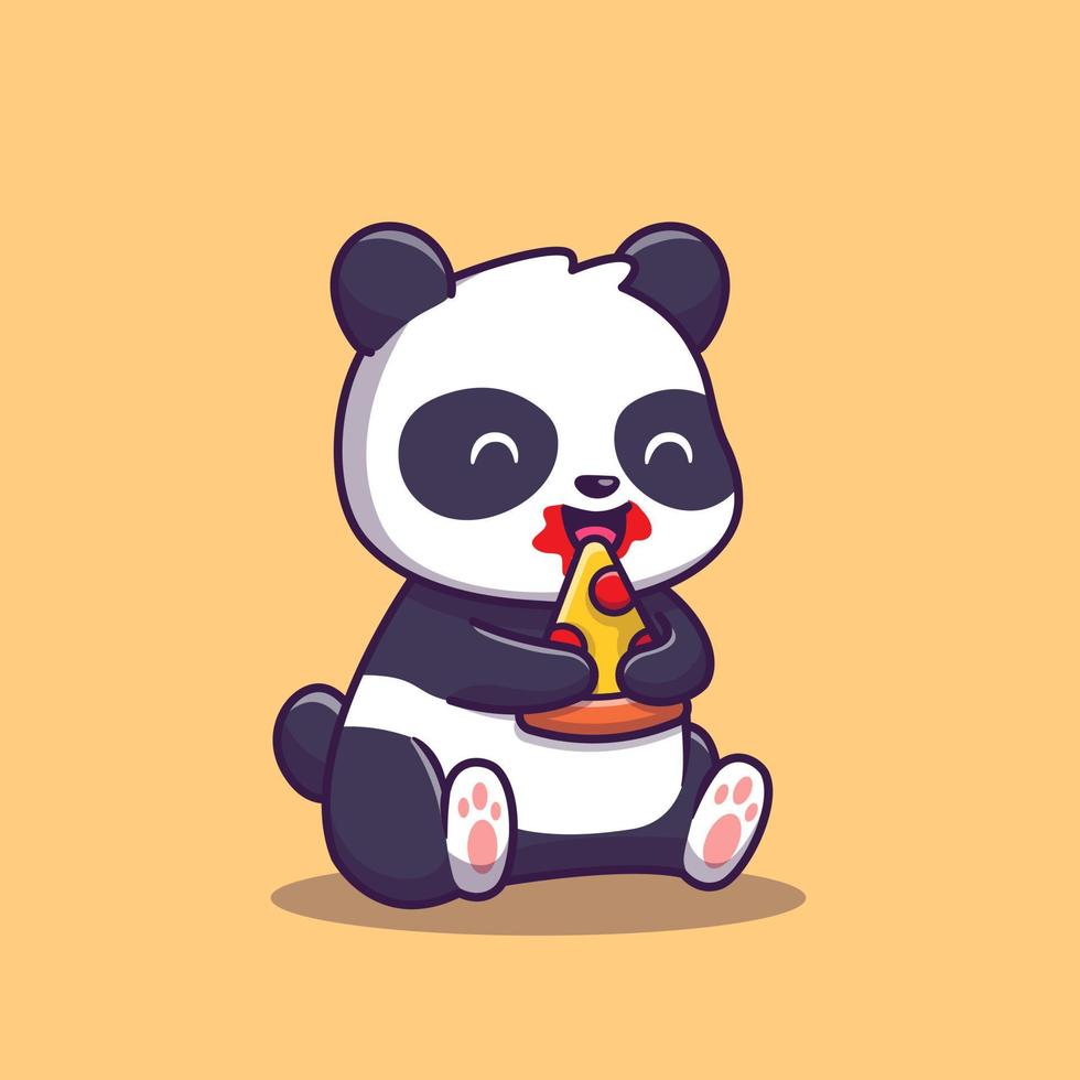 panda mignon manger illustration d'icône de vecteur de dessin animé de tranche de pizza. concept d'icône d'aliments pour animaux isolé vecteur premium. style de dessin animé plat