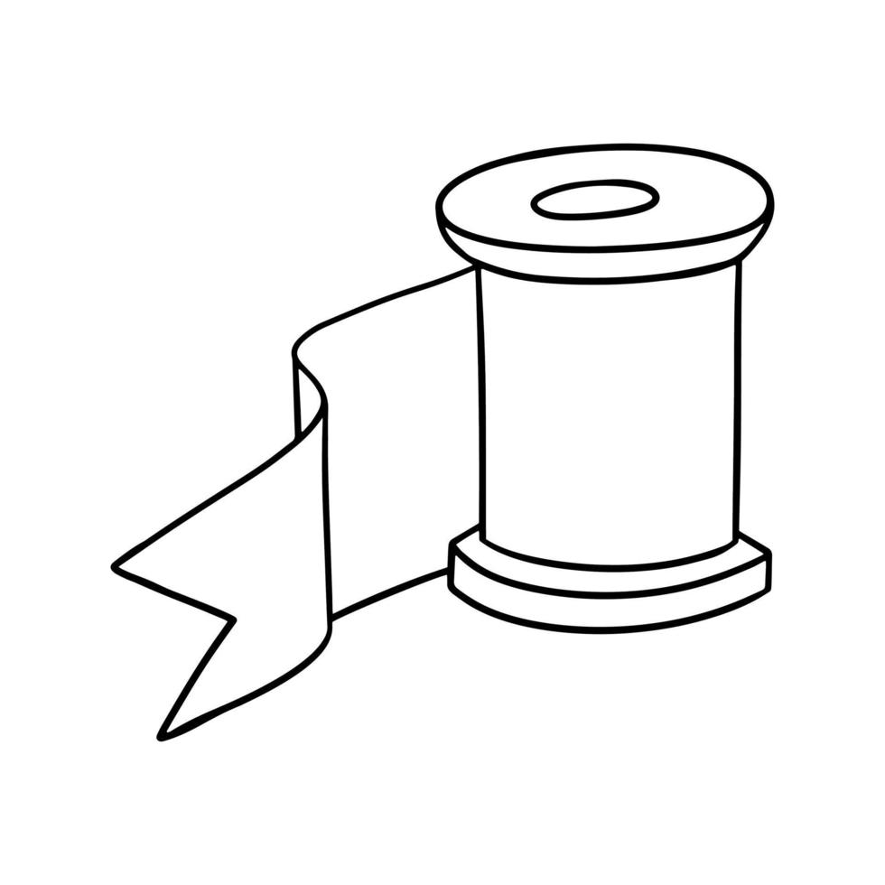 image monochrome, ruban de soie enroulé sur une bobine en bois, illustration vectorielle en style dessin animé sur fond blanc vecteur