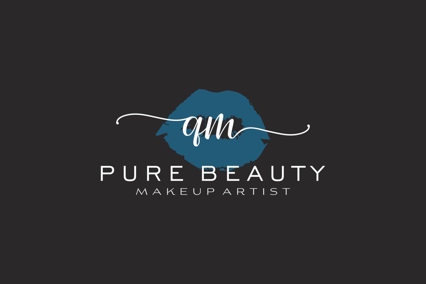 création initiale de logo préfabriqué pour les lèvres aquarelle qm, logo pour la marque d'entreprise de maquilleur, création de logo de boutique de beauté blush, logo de calligraphie avec modèle créatif. vecteur