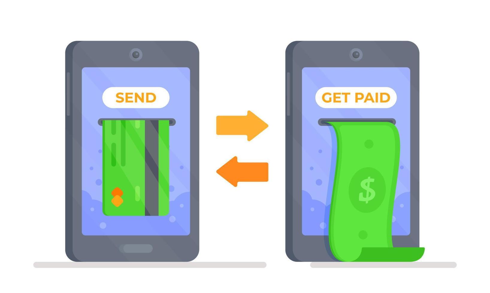 illustration vectorielle de transfert d'argent. téléphone avec une application de paiement bancaire. vecteur