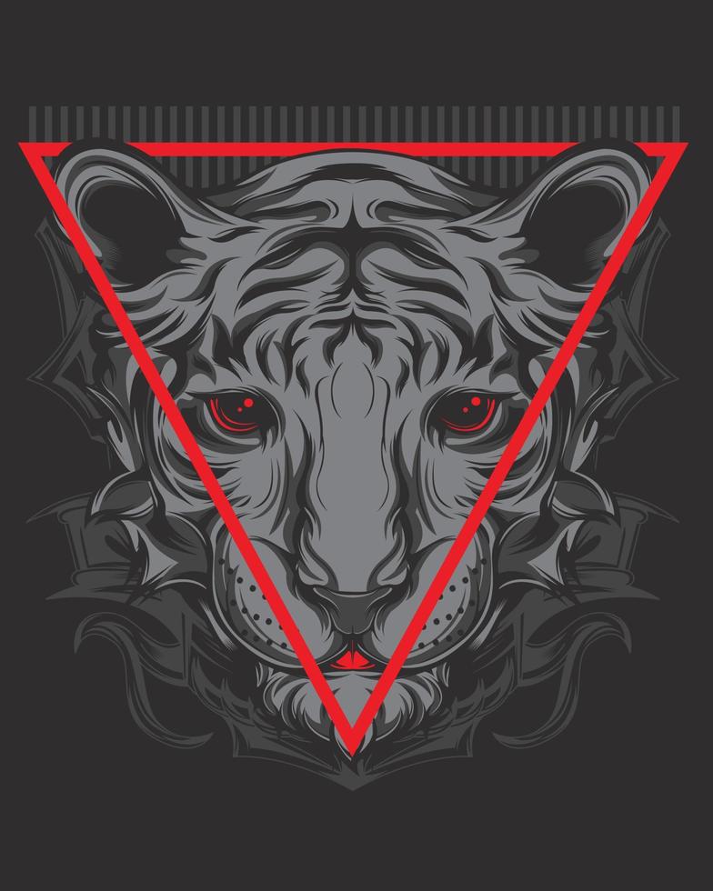 illustration d'illustration vectorielle d'une tête de tigre blanc très féroce, plus un symbole de triangle inversé rouge vecteur