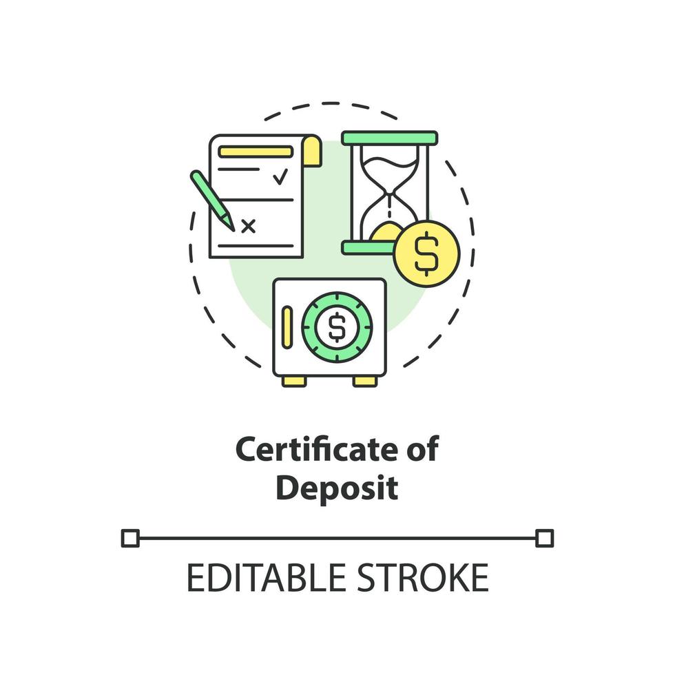 icône de concept de certificat de dépôt. compte d'épargne. illustration de ligne mince idée abstraite de produit bancaire. dessin de contour isolé. trait modifiable. vecteur