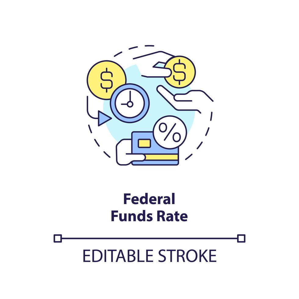 icône de concept de taux des fonds fédéraux. sécurité financière des banques. illustration de la ligne mince de l'idée abstraite du compte d'épargne. dessin de contour isolé. trait modifiable. vecteur