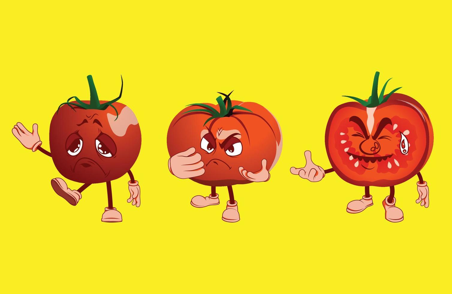 tomate de dessin animé avec de nombreuses expressions faciales, main et jambe. vecteur
