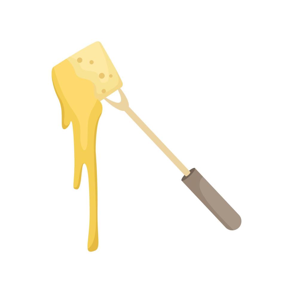 illustration vectorielle d'une fourchette avec un morceau de baguette trempé dans une fondue au fromage. vecteur