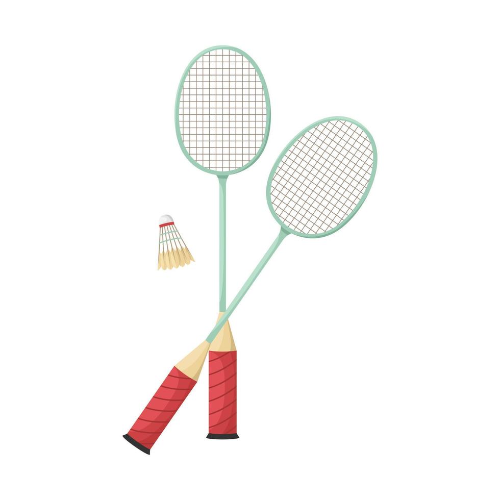 illustration vectorielle de deux raquettes de badminton et un volant. vecteur