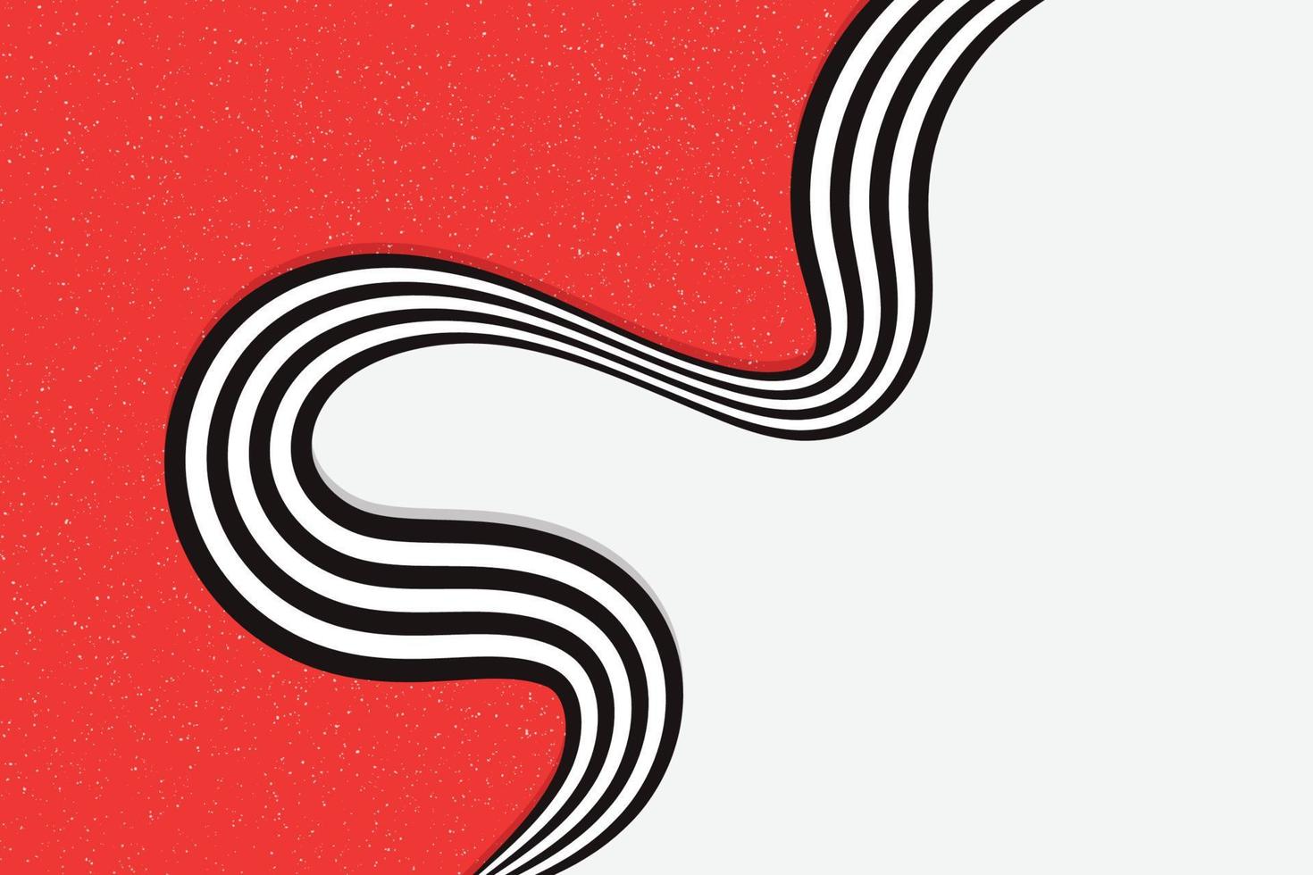 abstrait bicolore rouge et blanc avec forme rayée torsadée. illustration de lignes dynamiques en noir et blanc avec superposition de texture granuleuse vecteur