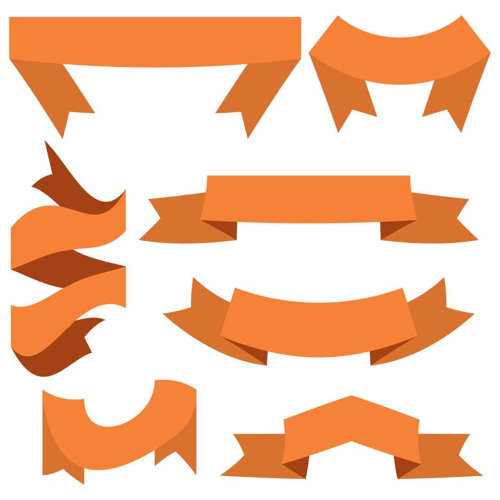 ensemble de sept rubans orange et bannières pour la conception web. grand élément de design isolé sur fond blanc. illustration vectorielle. vecteur