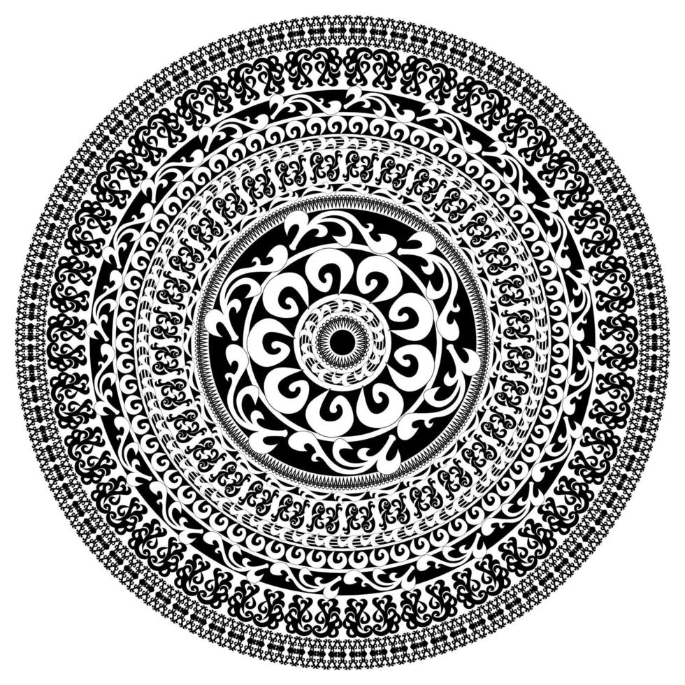 carte monochromatique d'ornement avec mandala. forme vectorielle ornementale ronde isolée sur blanc. illustration vectorielle en couleurs noir et blancs. vecteur