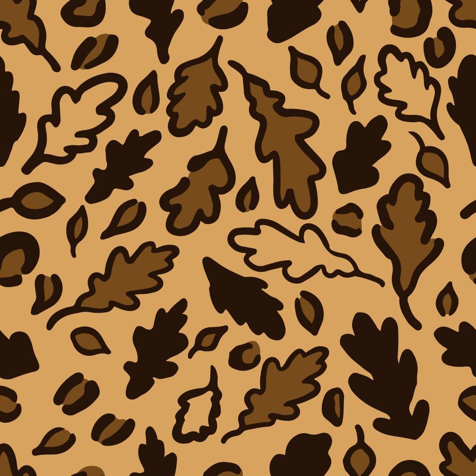 modèle sans couture léopard ou jaguar d'automne fait de feuilles de chêne. imprimé animal tendance aux couleurs d'automne. fond de vecteur pour le textile, le tissu, le papier peint, le papier d'emballage, etc.