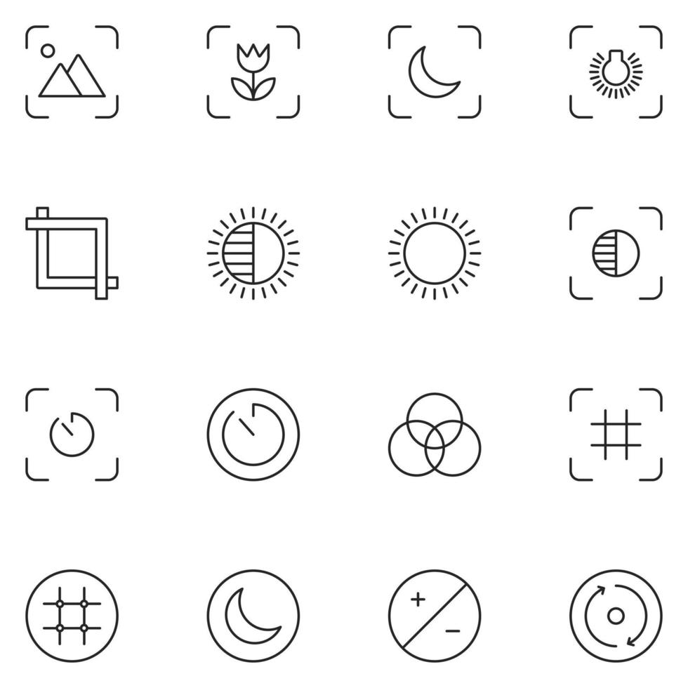 vecteur de jeu d'icônes de ligne de photographie