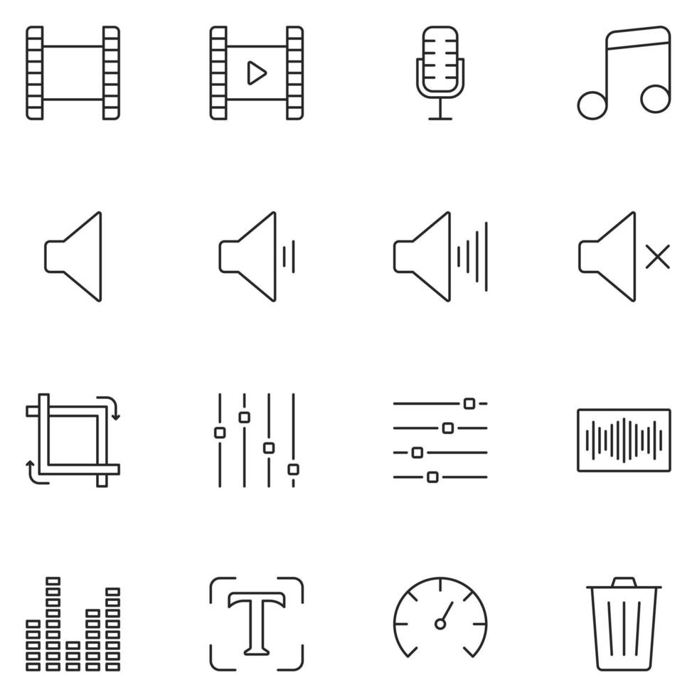 jeu d'icônes de ligne de montage vidéo vecteur