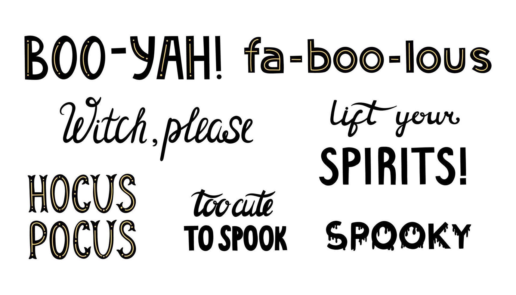 citations de lettrage d'halloween. ensemble de vecteurs de phrases d'halloween manuscrites. lettrage effrayant d'halloween. typographie manuscrite d'halloween, citation et lettrage de salutation vecteur