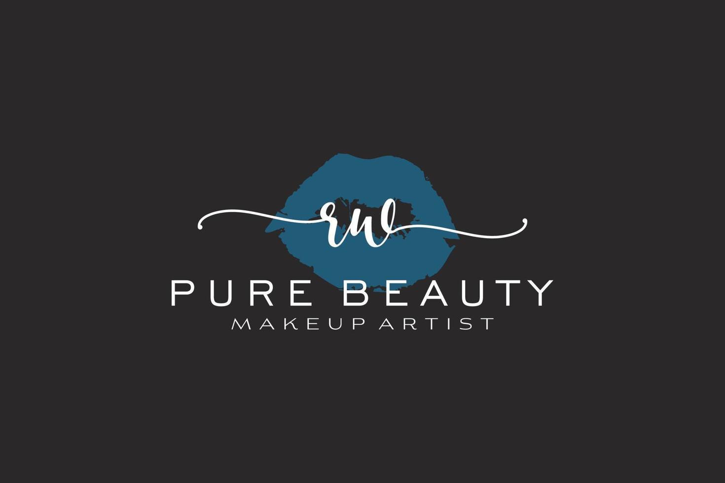 création initiale de logo préfabriqué pour les lèvres aquarelles rw, logo pour la marque d'entreprise de maquilleur, création de logo de boutique de beauté blush, logo de calligraphie avec modèle créatif. vecteur