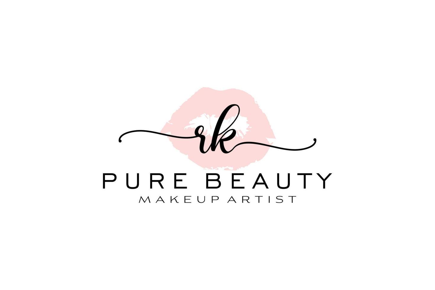création initiale de logo préfabriqué pour les lèvres aquarelles rk, logo pour la marque d'entreprise de maquilleur, création de logo de boutique de beauté blush, logo de calligraphie avec modèle créatif. vecteur