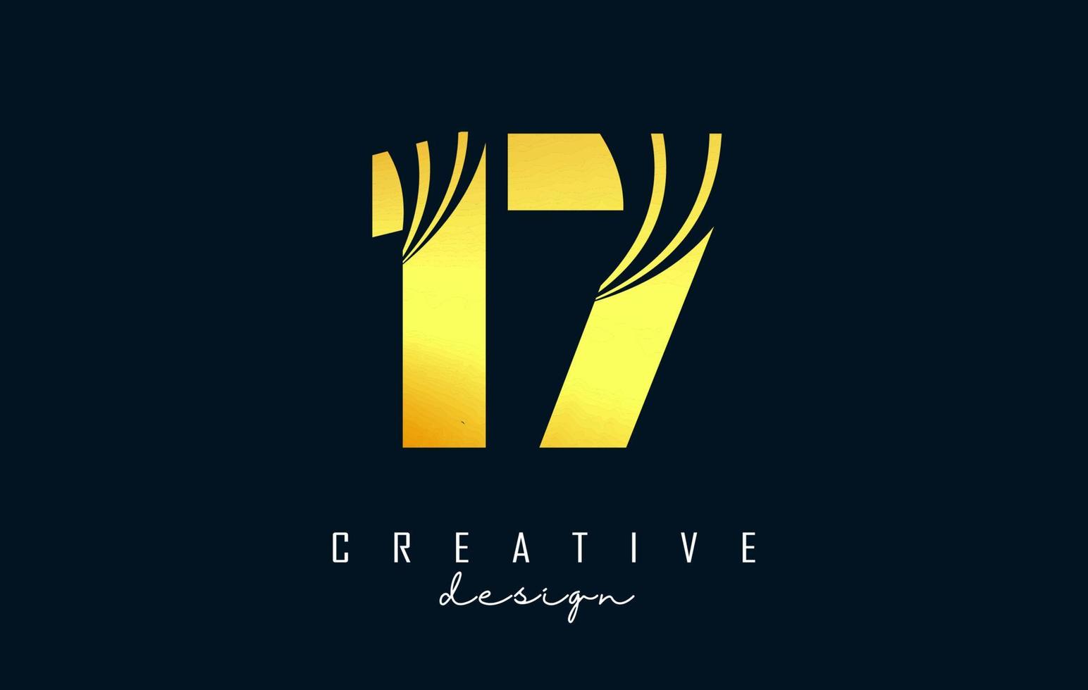 logo créatif numéro 17 1 7 doré avec lignes directrices et conception de concept de route. nombre avec un dessin géométrique. vecteur