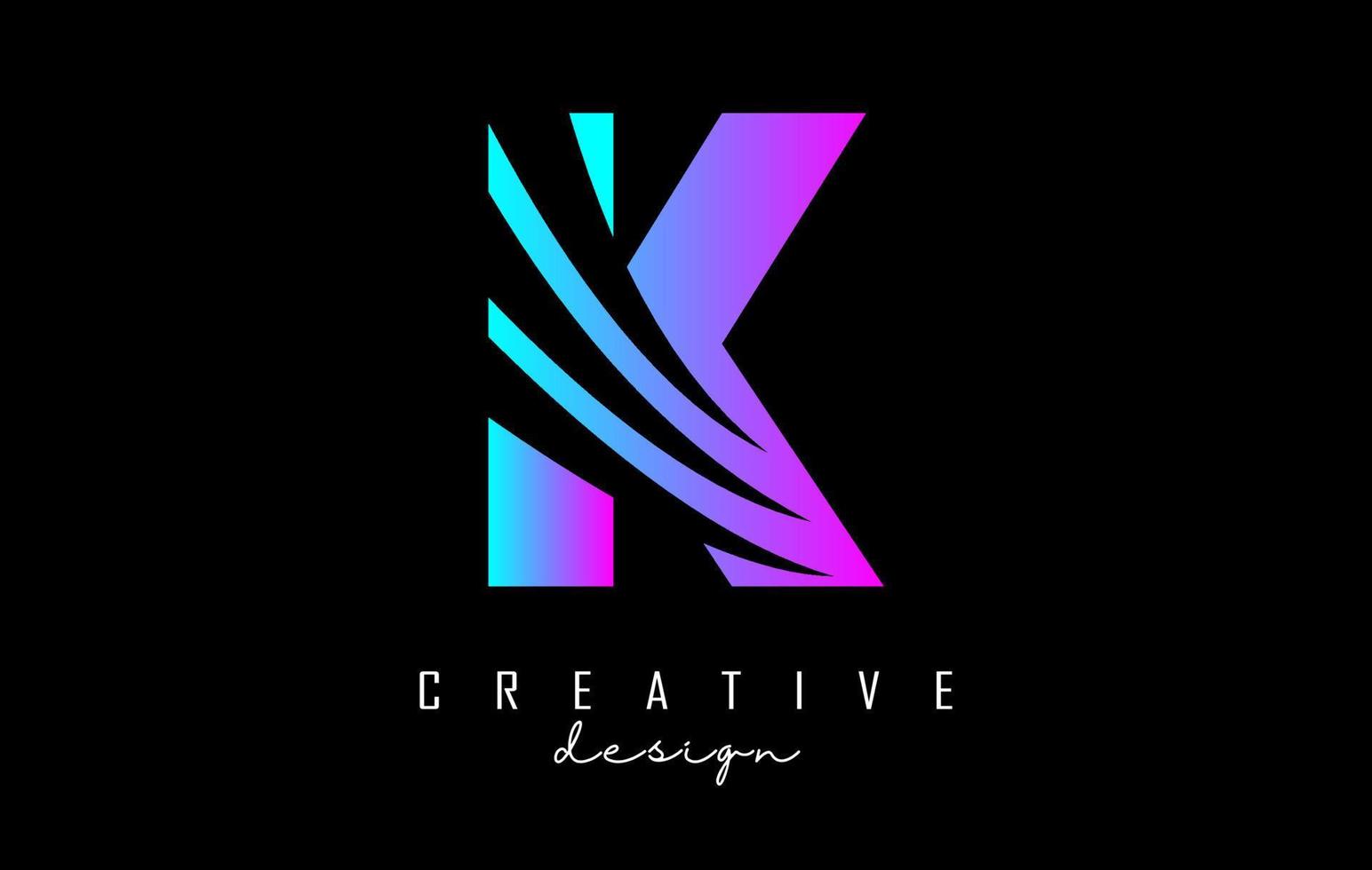 logo coloré de la lettre k avec des lignes principales et un design d'espace négatif. lettre avec concept de coupes géométriques et créatives. vecteur