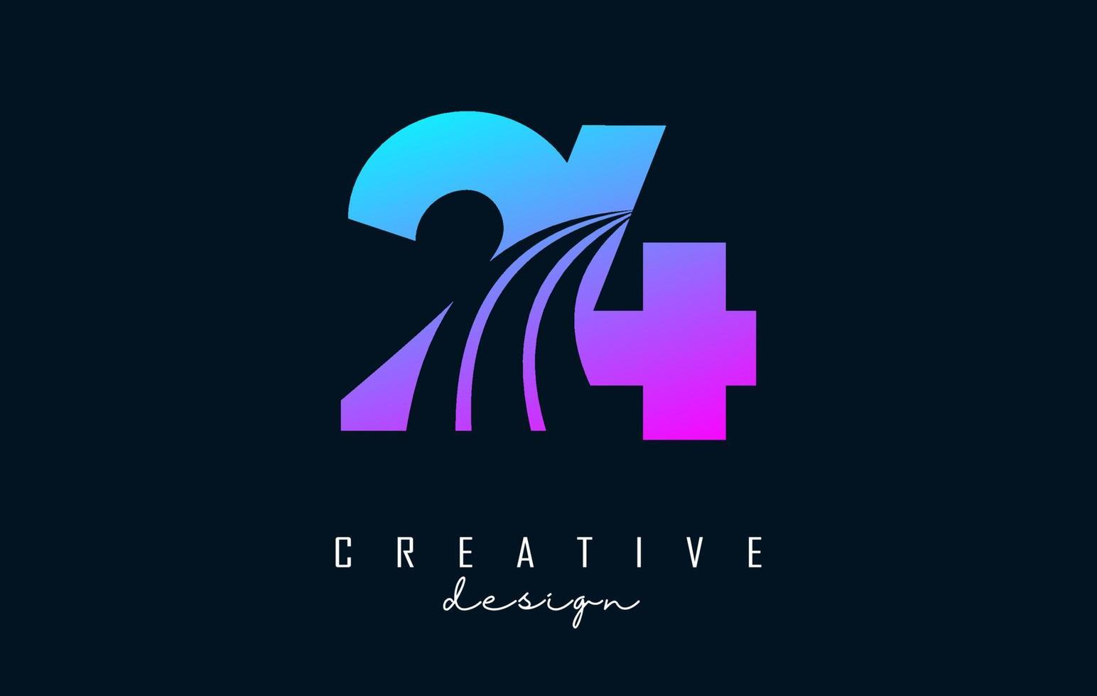 logo créatif coloré numéro 24 2 4 avec lignes directrices et conception de concept de route. nombre avec un dessin géométrique. vecteur