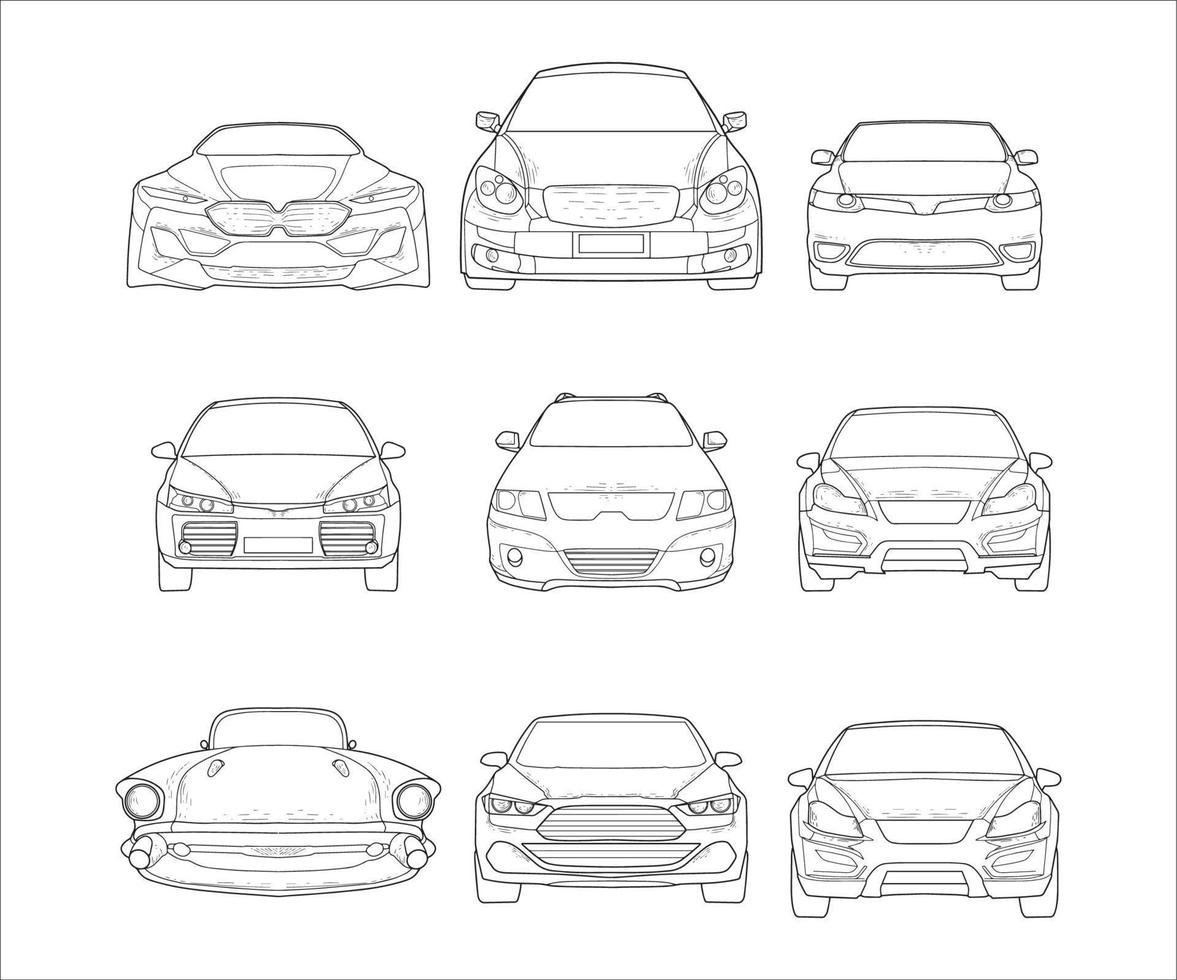 collection de vecteur moderne de voiture de croquis de contour