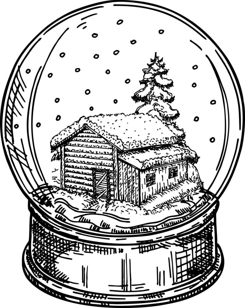 carte de noël avec croquis snowglobe vecteur