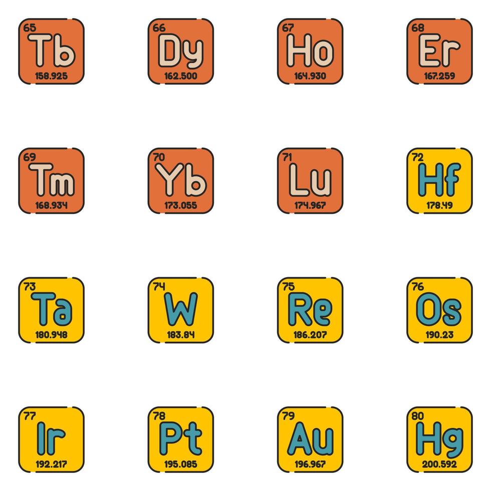 jeu d'icônes de ligne remplie de tableau périodique vecteur