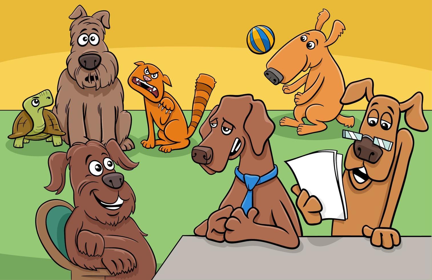 groupe de personnages de bandes dessinées de chiens et d'animaux de compagnie de dessin animé vecteur