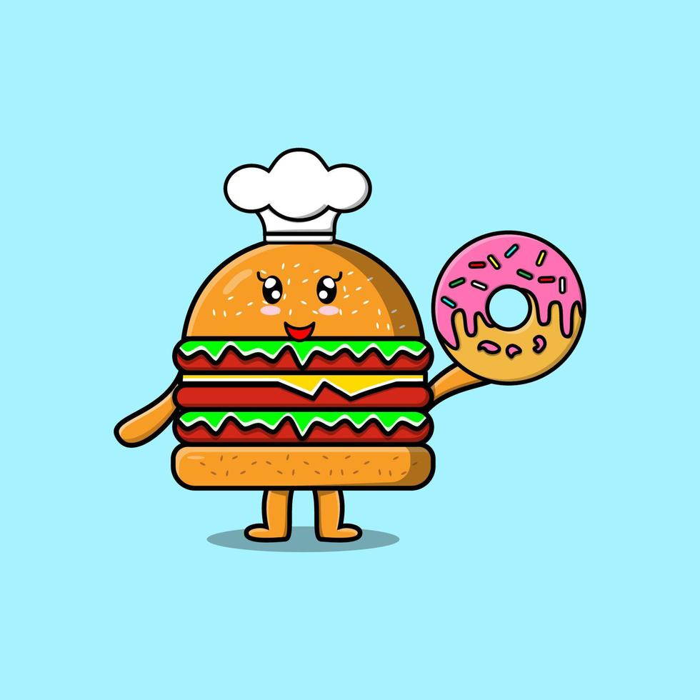 beignets de personnage de chef burger dessin animé mignon vecteur