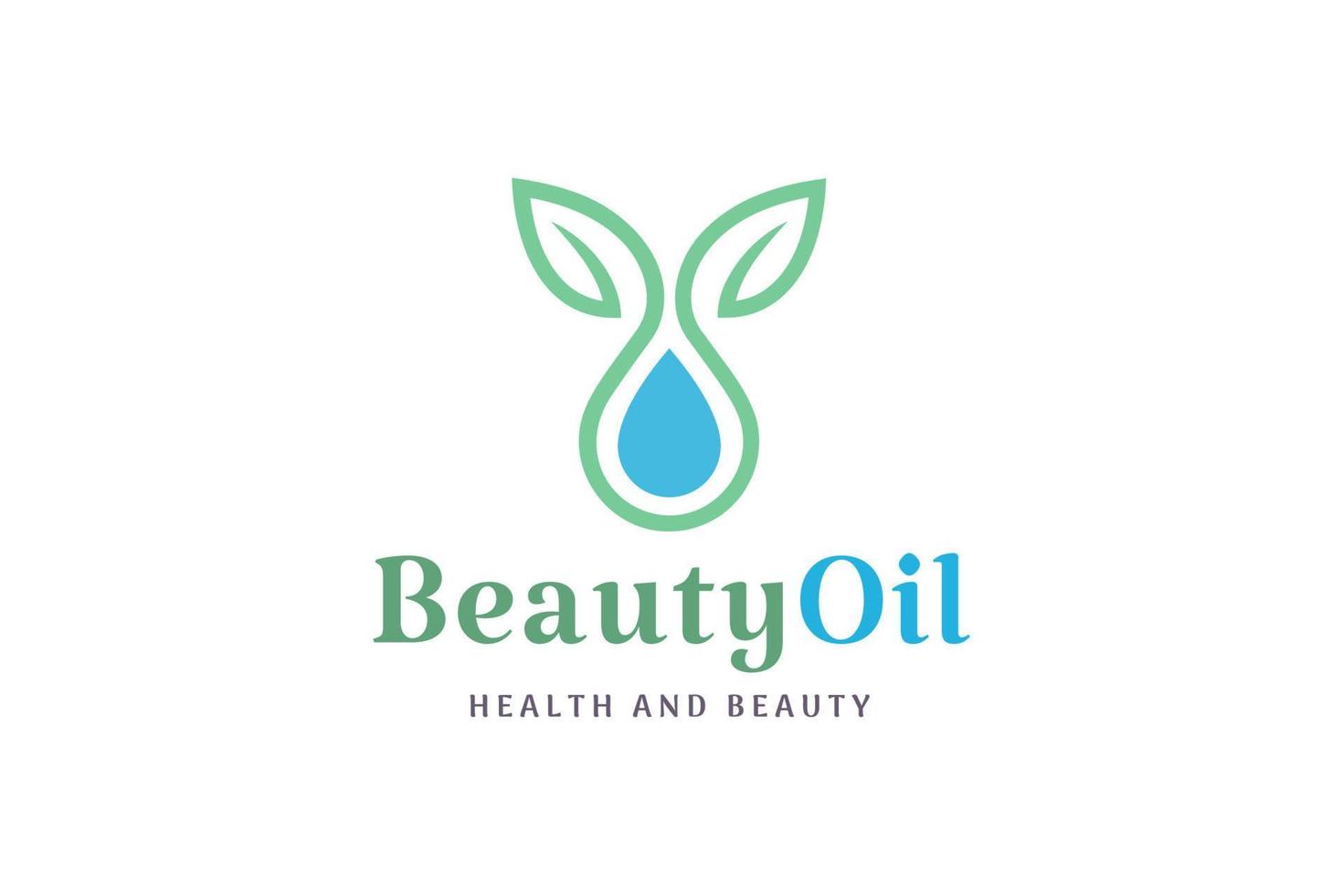 logo de soins de beauté avec goutte d'huile et forme de feuille vecteur