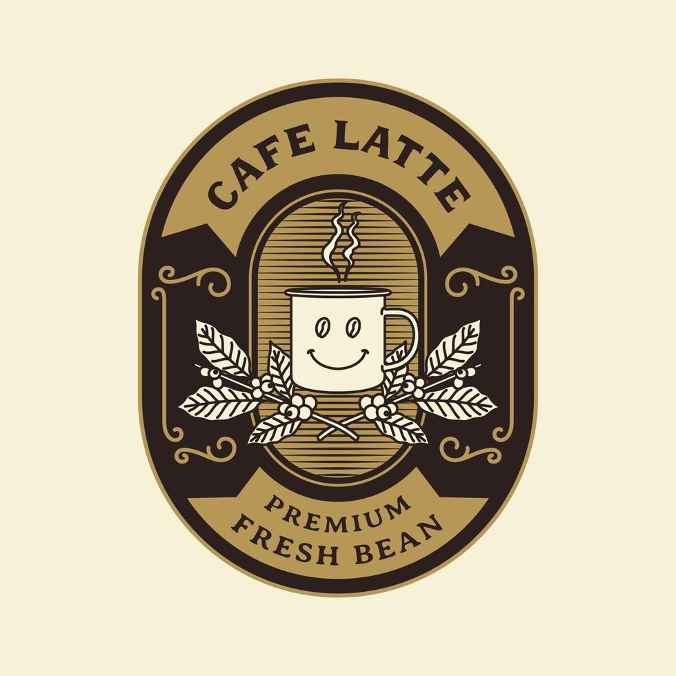 insigne de logo de cadre de luxe vintage de café avec ornement victorien s'épanouir vecteur