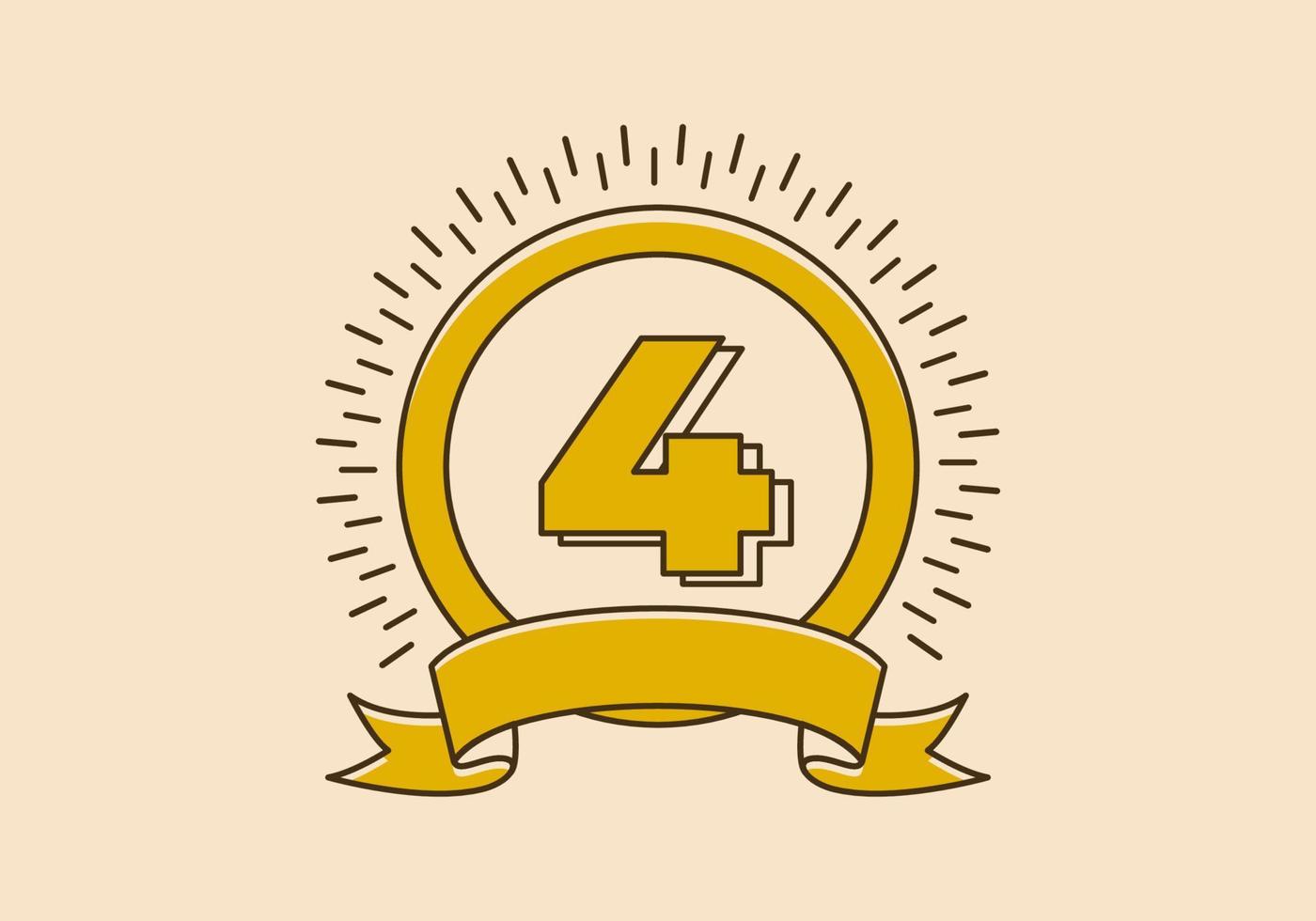 insigne de cercle jaune vintage avec le numéro 4 dessus vecteur