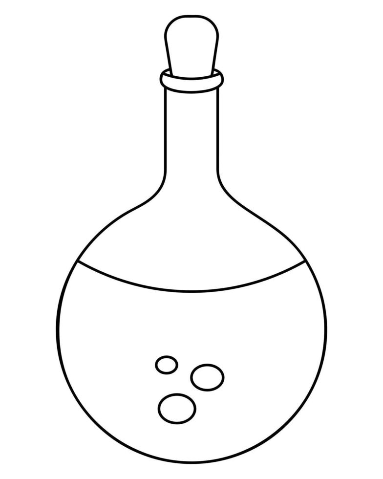 une bouteille de potion magique. les bulles s'envolent. le récipient est hermétiquement fermé avec un bouchon. vecteur