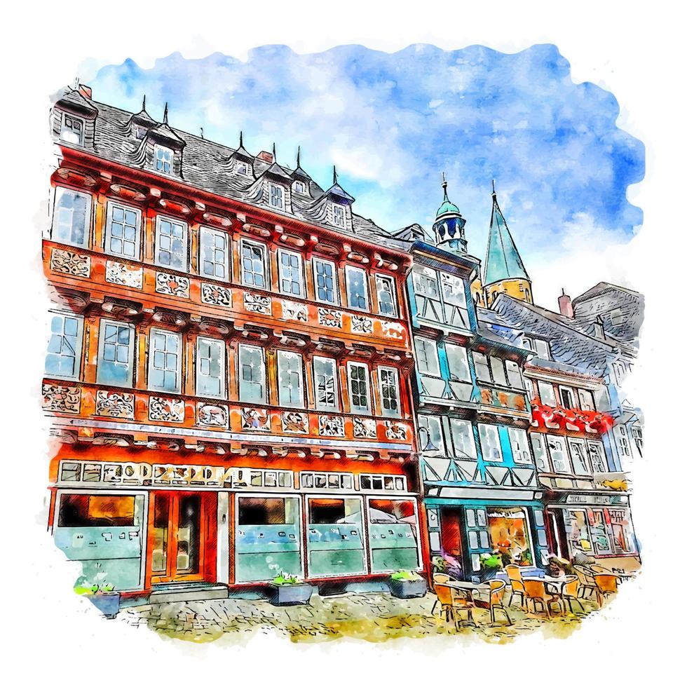 goslar allemagne croquis aquarelle illustration dessinée à la main vecteur