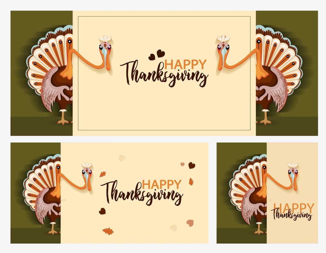 jeu d'automne de thanksgiving. illustration vectorielle merci peinture numérique, jolie bannière de dinde, carte. fond festif avec dinde drôle vecteur