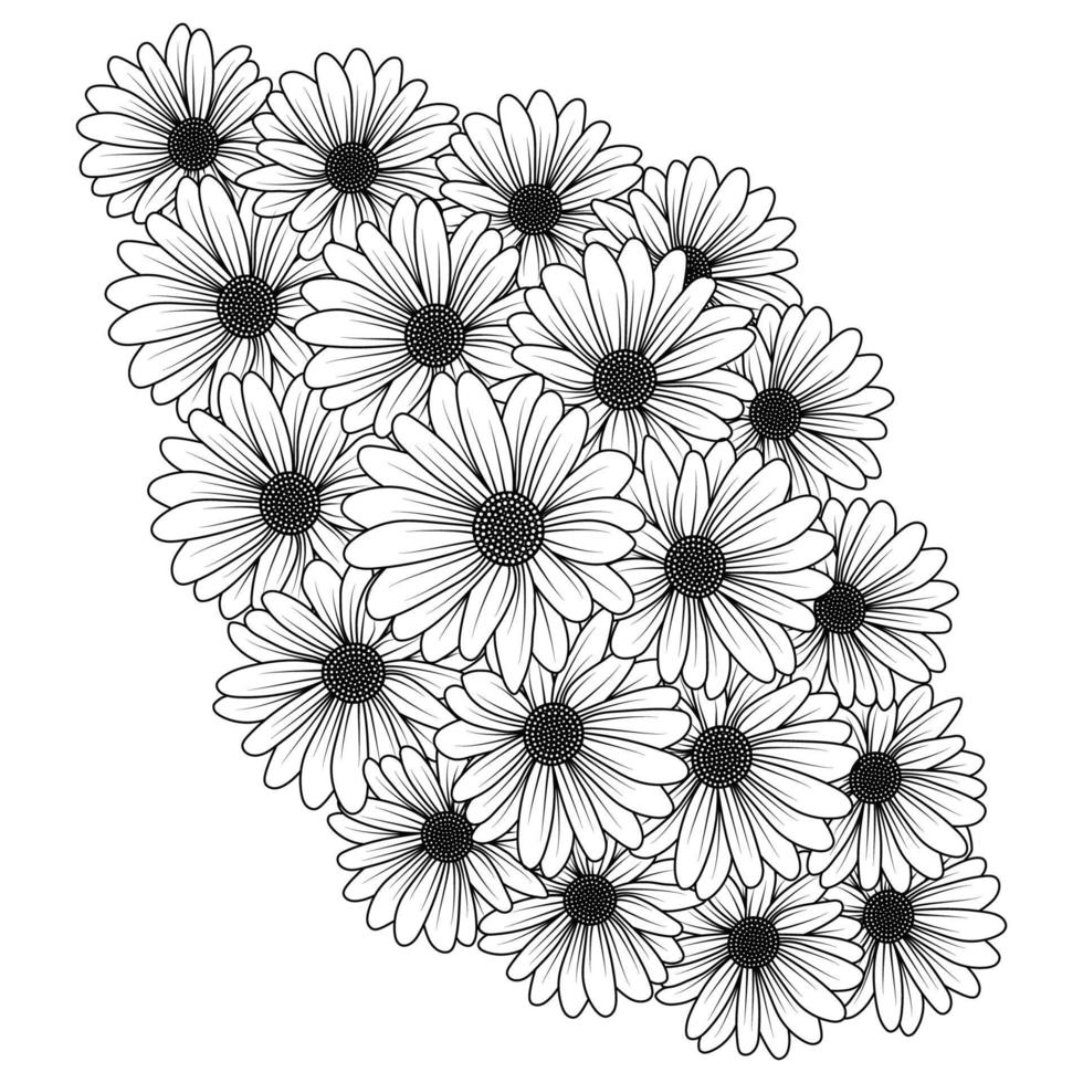marguerites de fleurs de marguerite contours conception de vecteur dans la page de coloriage d'art en ligne détaillée