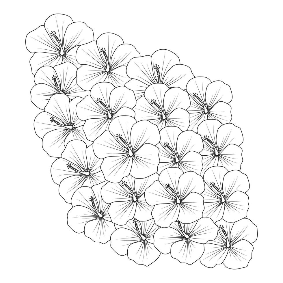 illustration de page de coloriage de fleur rose de sharon avec trait d'art en ligne de dessin à la main noir et blanc vecteur