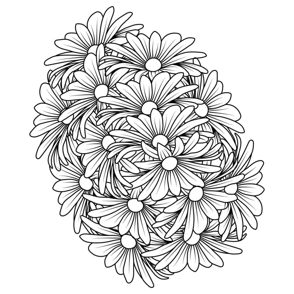 marguerites de fleurs de marguerite contours conception de vecteur dans la page de coloriage d'art en ligne détaillée