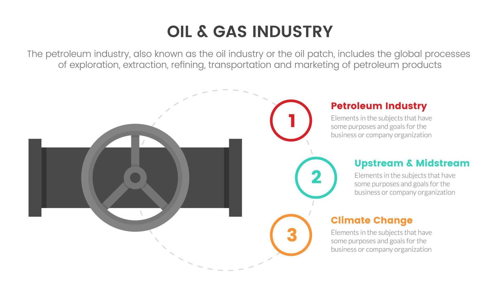 concept d'infographie de l'industrie pétrolière et gazière pour la présentation de diapositives avec des informations de données de liste en 4 points avec robinet d'huile vecteur