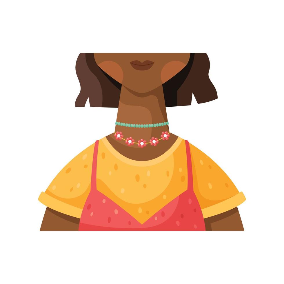 illustration vectorielle d'une fille afro-américaine dans des vêtements à la mode et un collier de perles. le style des années 90. vecteur