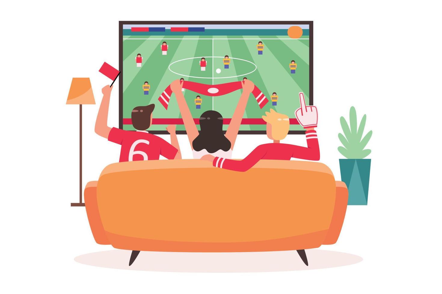 gens heureux regardant un match de football à la maison vecteur