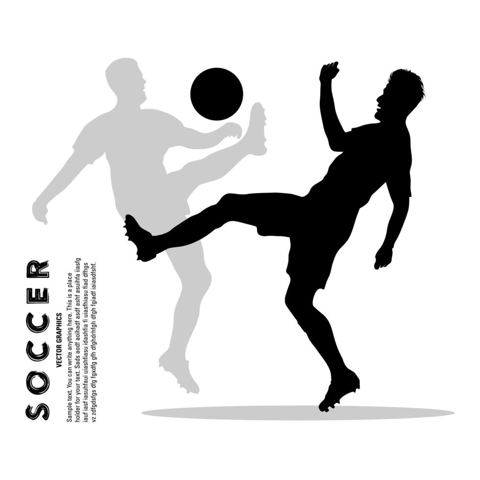 silhouette de joueurs de football se battant pour le ballon en l'air. illustration vectorielle vecteur